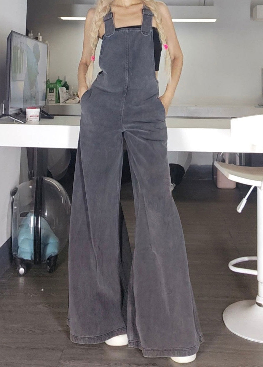 New Grey Zippered Pockets Denim Jumpsuit Sleeveless AZ1051 shopify