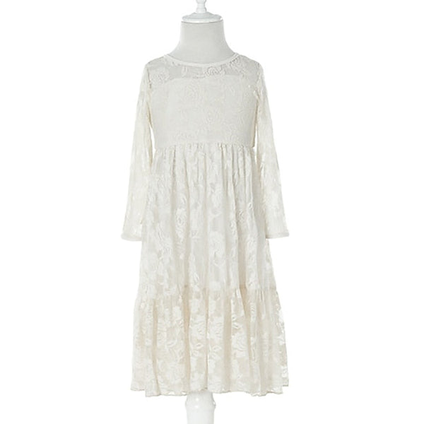 Girl Flower Colored Dress Girls' Long Kids Solid FashionChic