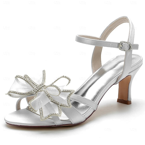 Bridal Rhinestone Sandals Bow – Kitten with Heel Detail Luxury FashionChic