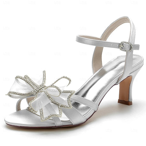 Bridal Rhinestone Sandals Bow – Kitten with Heel Detail Luxury FashionChic
