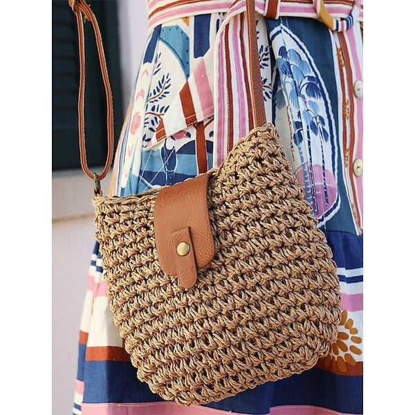 - Crossbody Women’s Chic Strap with Woven Straw Bag Leather FashionChic