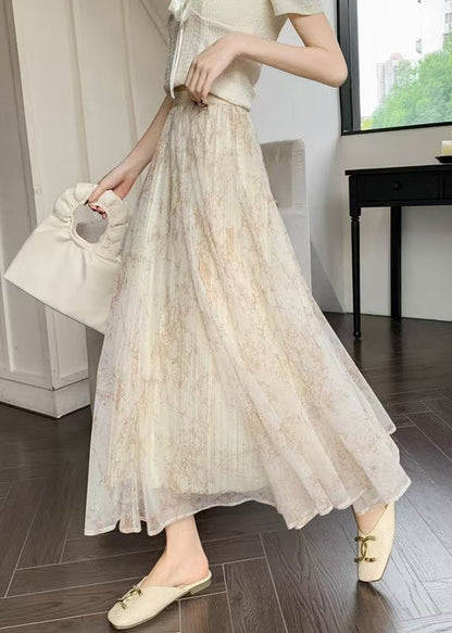 Elegant Apricot Print Elastic Waist Chiffon Skirts Summer RV019 ABC