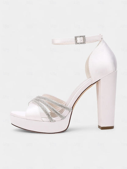 Platform Rhinestone Purple - Heel Sandals Satin Straps with High FashionChic