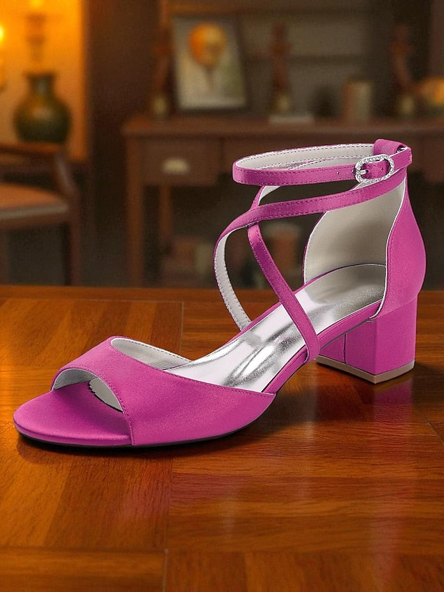 Sandals - Block with Ankle Heel Satin Elegant Strap Women's FashionChic