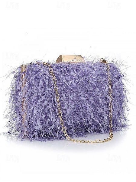 Chain Women's Evening Strap Feathered with Chic Clutch FashionChic