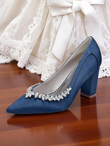 Satin Block Heel Wedding Pink Pumps Women's FashionChic