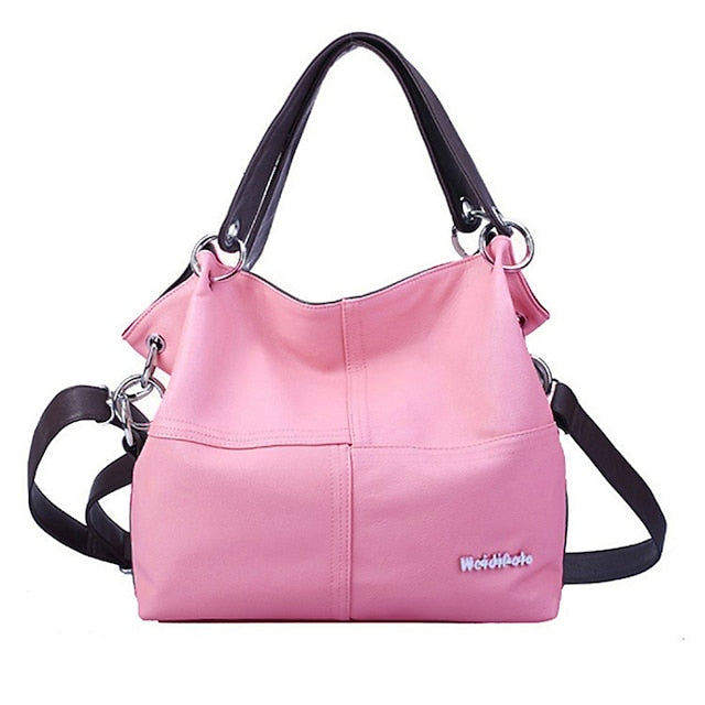 Casual Handbag with Canvas Leather Straps – Women's FashionChic