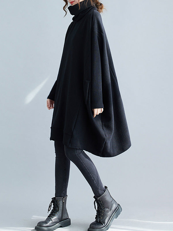 Casual Loose Black Heaps Collar Pockets A-line Long Sleeve Sweater AN1065 Genistyle Shop