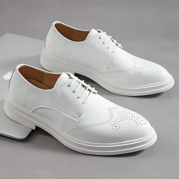 with Faux Perforated Shoes Men's Oxford White Leather FashionChic