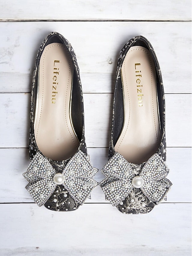 with Bow Pearl-Embellished Gold Black and Detail Pumps – FashionChic