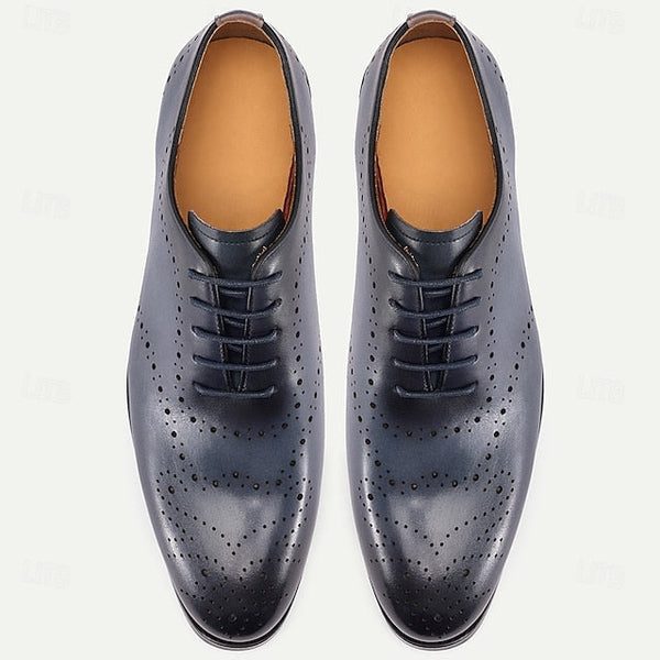 Classic Dress Genuine Blue Oxford Men's Navy Cowhide Shoes FashionChic