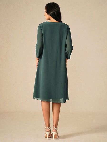 Women's Evening Dress Cape Sleeve Knee-Length Elegant Green FashionChic