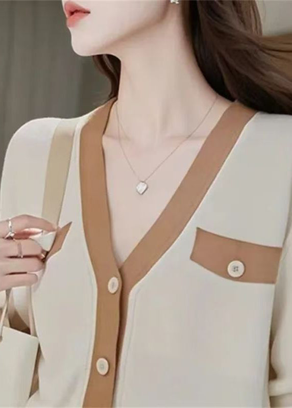 Fashion Colorblock V Neck Patchwork Button Cotton Knit Cardigans Fall QP026 OL-NCT241001