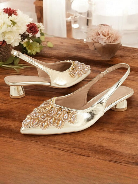 Beaded with - Detail Ivory Slingback Women Shoes for Wedding FashionChic