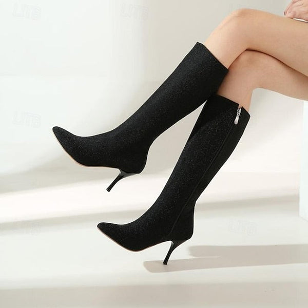 Knee-High Elegant Sparkly Stiletto Women's – Boots FashionChic