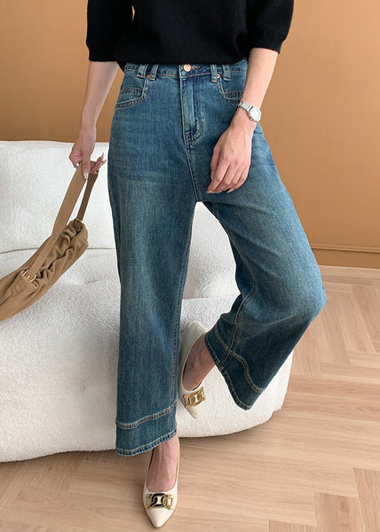 Modern Blue Pockets High Waist Denim Crop Pants Fall AF1018 HS-CPTS240914