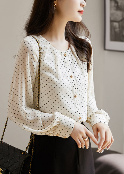 French Beige Print Wrinkled Button Shirt Fall QP012 OL-LTP241001