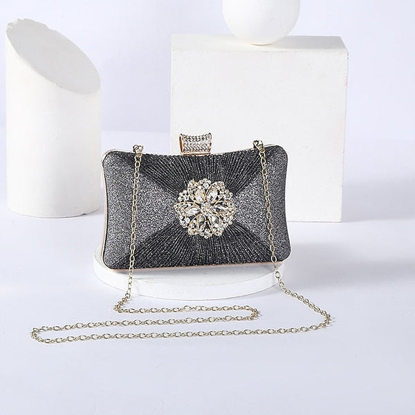 Women's Strap Elegant Gold Bag Chain Clutch with Rhinestone FashionChic