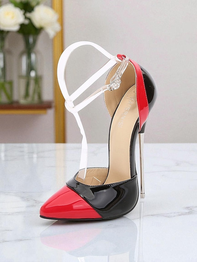 Black and Stiletto Red Pointed Women's Toe Patent Leather FashionChic
