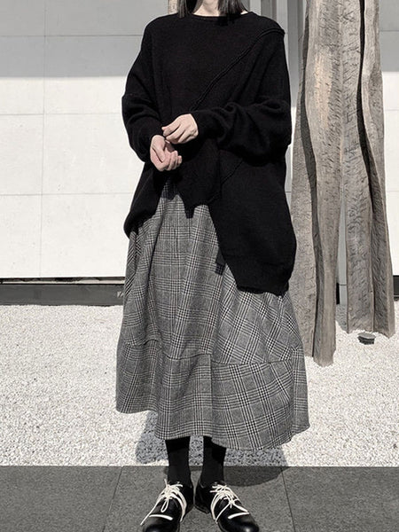 Original Loose Black Round-Neck Batwing Sleeve Irregular Hem Knit Sweater AN1037 Genistyle Shop