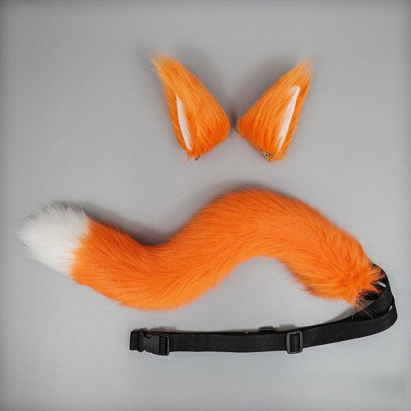 Faux Lolita Orange/Sky Blue/Purple of Hair Set Fur - + Pair A Kitty Ear Tail Clips FashionChic