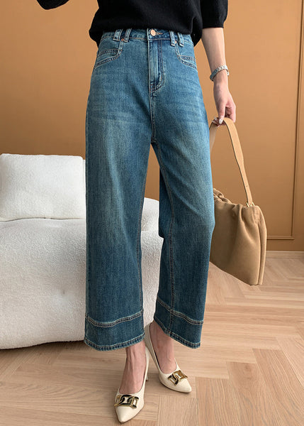 Modern Blue Pockets High Waist Denim Crop Pants Fall AF1018 HS-CPTS240914