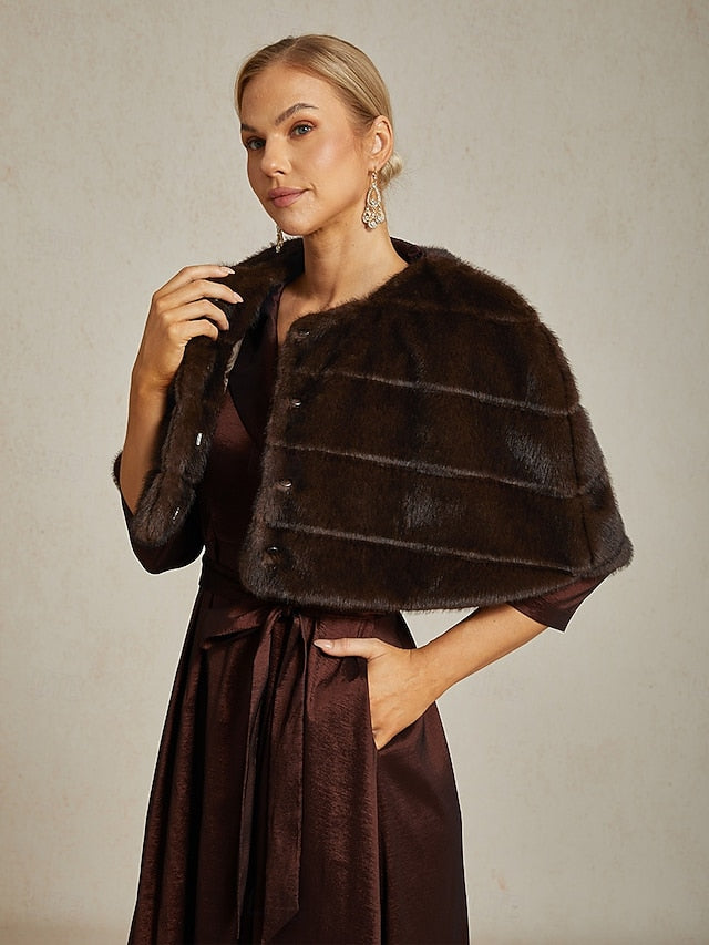 Brown Fur Faux Party Shrug Wrap Cocktail Women's Formal FashionChic