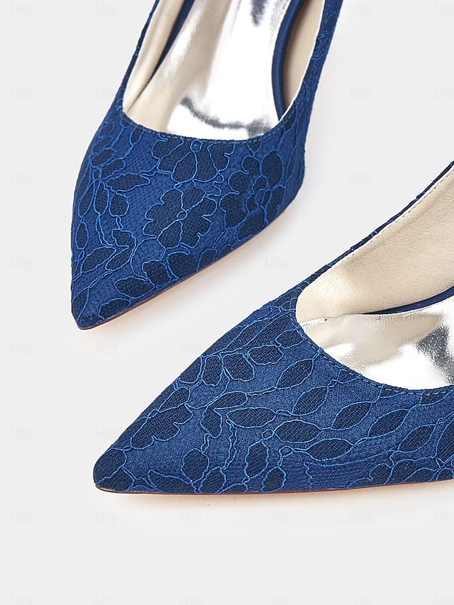 Stiletto Women's - Heels Lace-Embroidered Pointed-Toe FashionChic