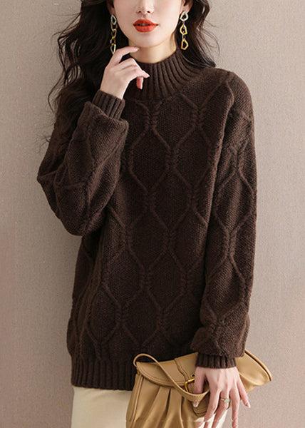 Women Coffee Turtleneck Cotton Knit Sweaters Winter WD040 OL-NTP241103