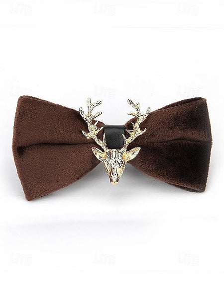 Bow Gold Men's Velvet Pin with Tie Head Deer FashionChic