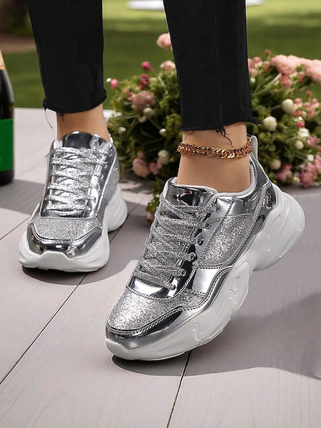 with Sneakers Platform Metallic Chunky Glitter Women's FashionChic