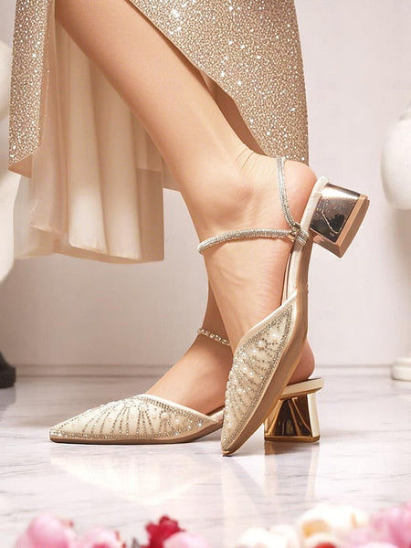 and Pointed Ivory with Toe Pearl Women's Block Heels FashionChic