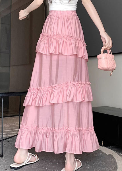 Pink Side Open Cotton Skirts Elastic Waist Summer NN025 shopify