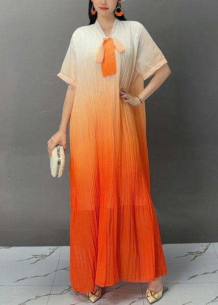 Stylish Orange Bow Wrinkled Maxi Dresses Summer AJ1021 JDML-240909