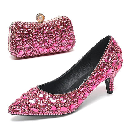 Matching Kitten Crystal-Embellished and Heel Shoes Women's FashionChic