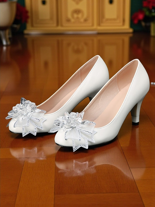 Bow Wedding Low White Shoes Women's Crystal with Heel FashionChic