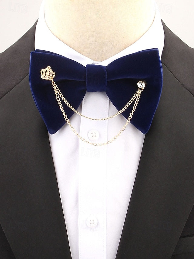 Crown Men's and with Bow Velvet Chain Detail Tie – FashionChic