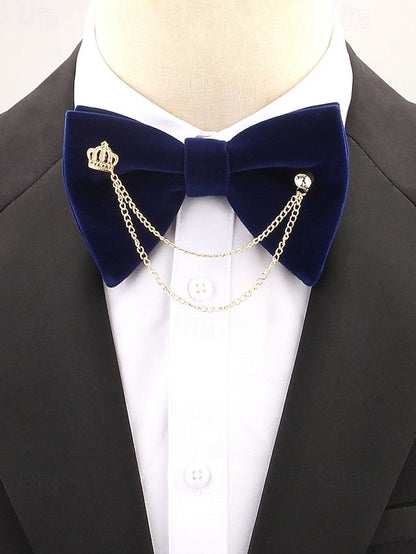 Crown Men's and with Bow Velvet Chain Detail Tie – FashionChic