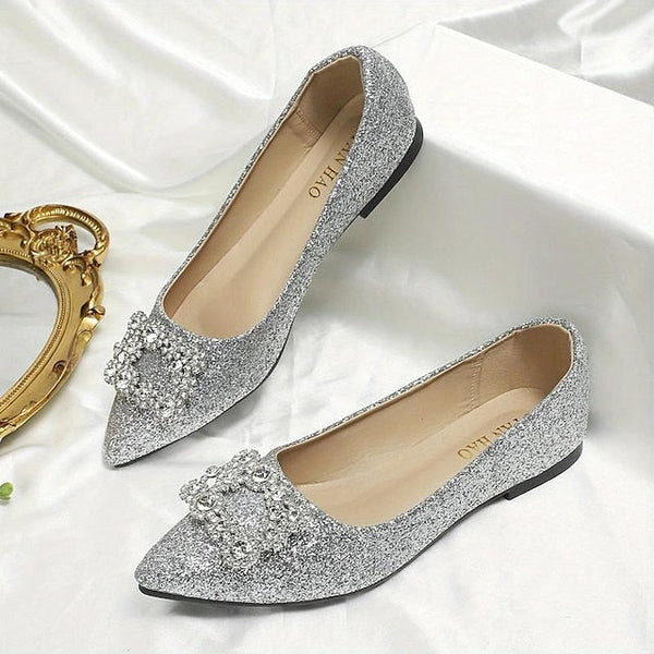 Rhinestone Silver Glitter Flats Embellished with Women's FashionChic
