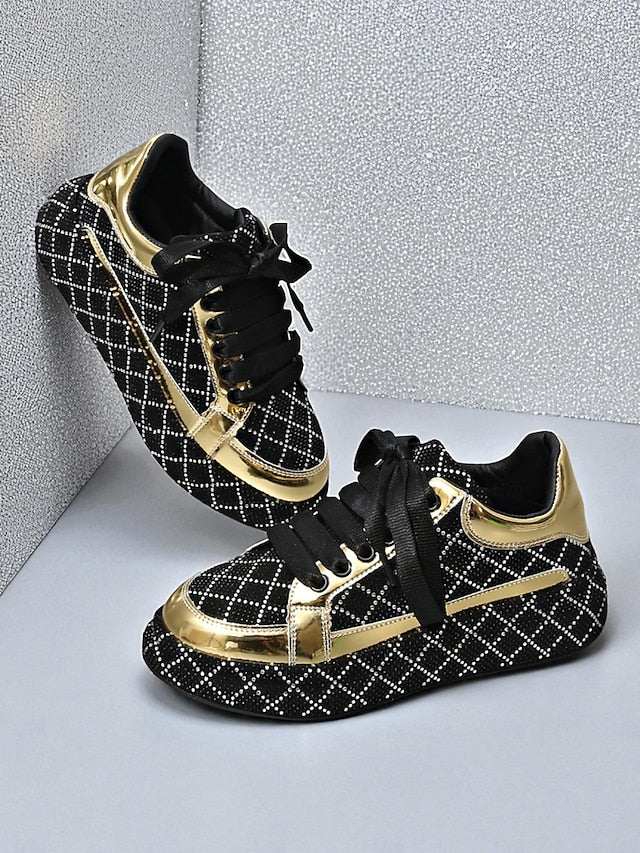 Silver Quilted Women's - Rhinestone Sneakers and Black FashionChic