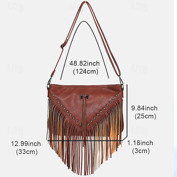 Style Leather with Women's Fringe Crossbody Bohemian Bag FashionChic