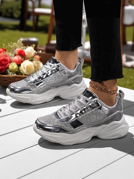 with Sneakers Platform Metallic Chunky Glitter Women's FashionChic