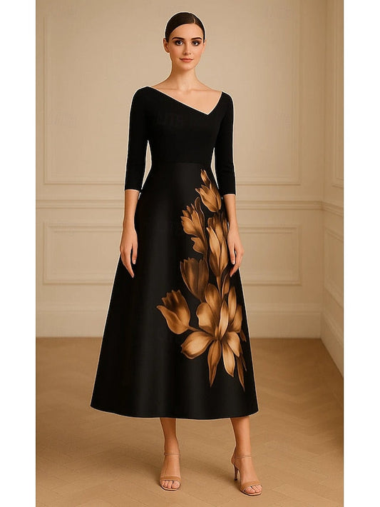 of Print Cocktail Dresses A-Line Mother Black Bride the Floral FashionChic
