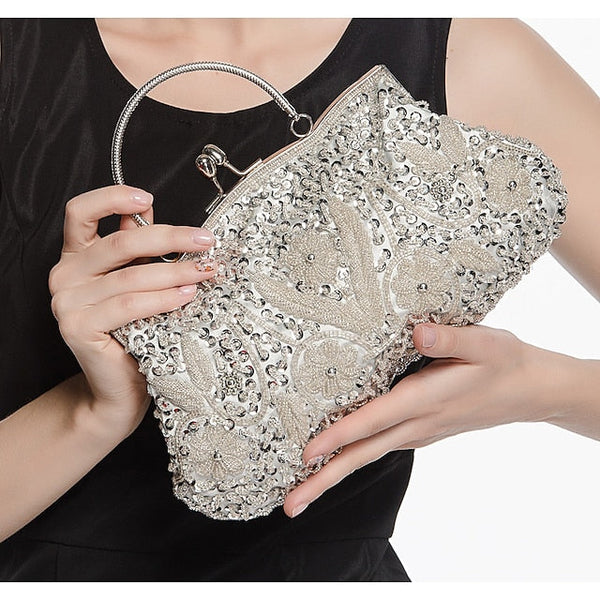 Vintage Evening Clutch Beaded Purse White Women's – FashionChic