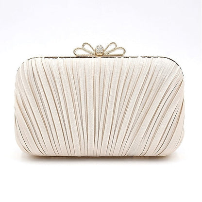 Clutch Bag White Women's Pleated Elegant Rhinestone Bow – FashionChic