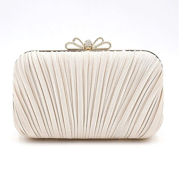 Clutch Bag White Women's Pleated Elegant Rhinestone Bow – FashionChic