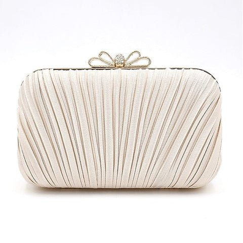 Clutch Bag White Women's Pleated Elegant Rhinestone Bow – FashionChic