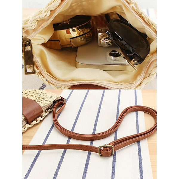 - Crossbody Women’s Chic Strap with Woven Straw Bag Leather FashionChic