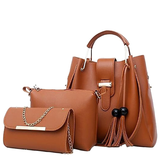 Leather Women's Set Tote 3-Piece Pink Faux - Handbag FashionChic