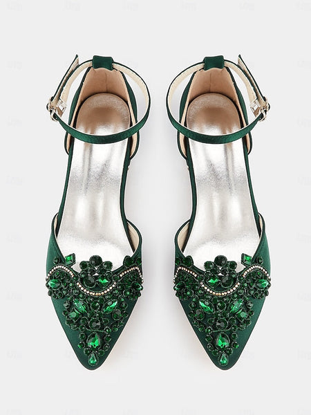 Flats – Green Embellished Vintage Gemstone Pointed-Toe Style FashionChic